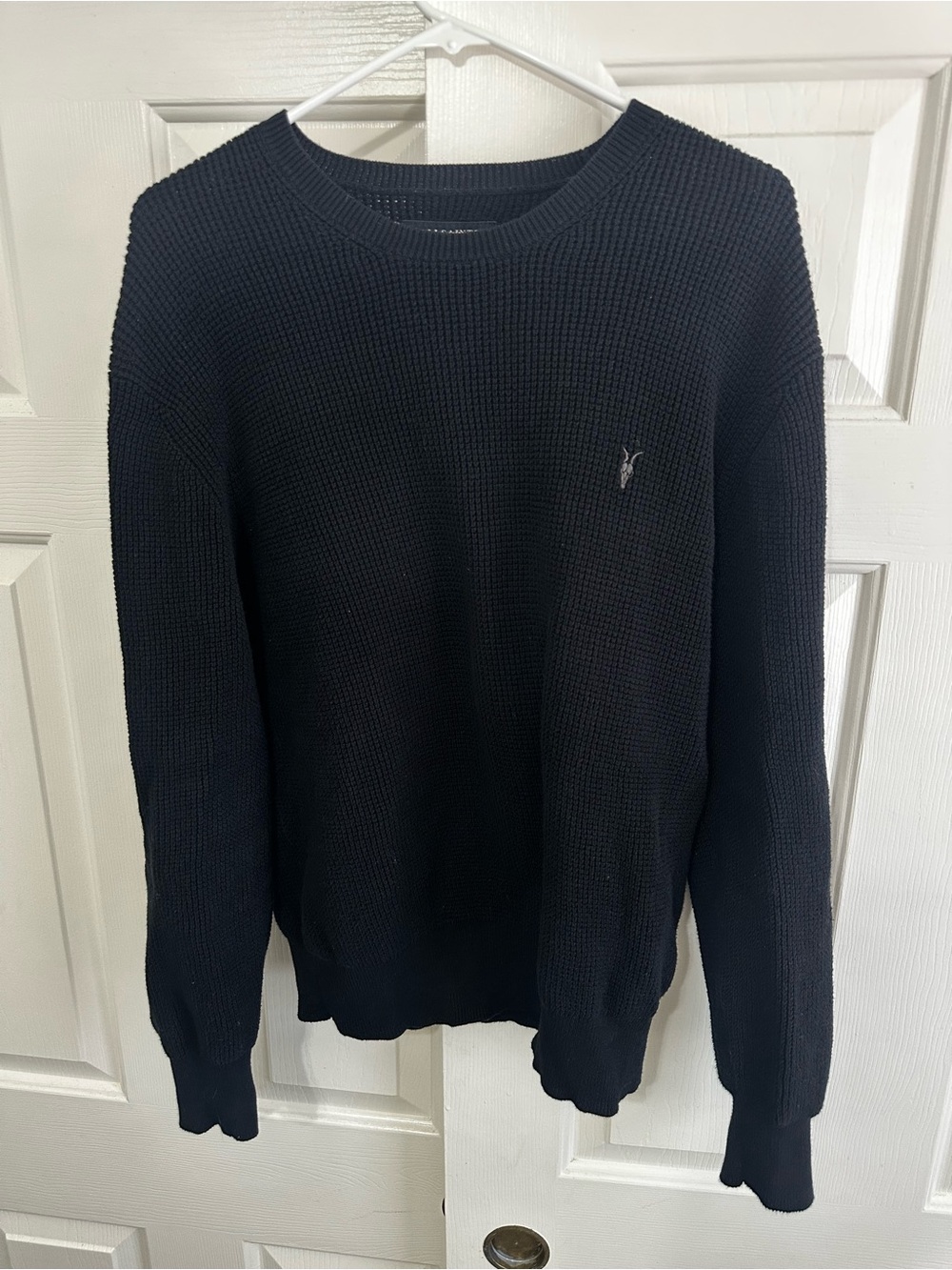 All Saints Men's Black Crewneck Textured Knit Sweater